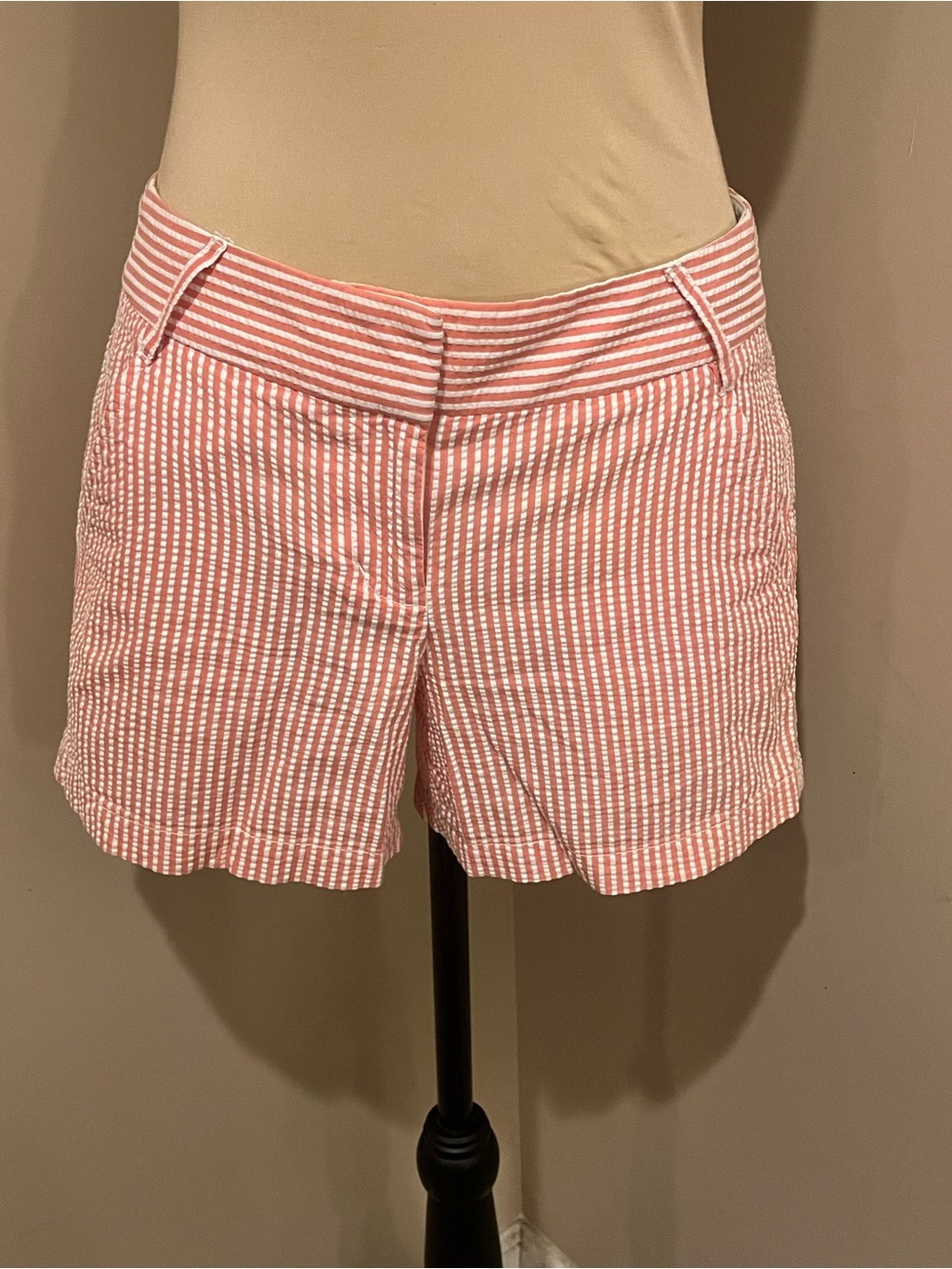 J Crew Peach Seersucker City Fit Shorts, size 2